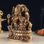 Pure Brass Goddess Parvati with Baby Ganesha Statue - 9" Divine Motherhood Idol